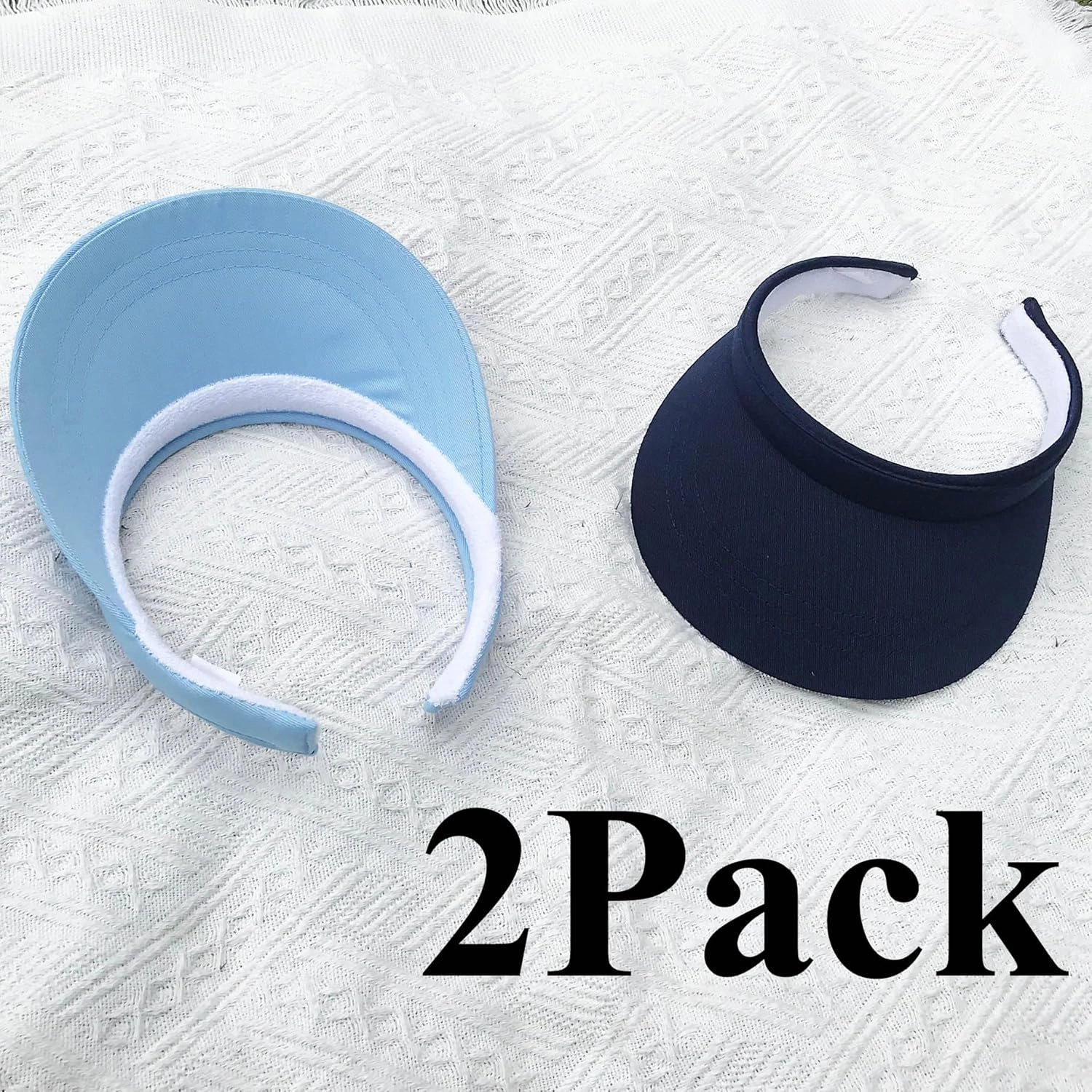 2 Pack Visor Women Men Sun Hat Clip On Visors Adjustable Sport Wide Brim Cap