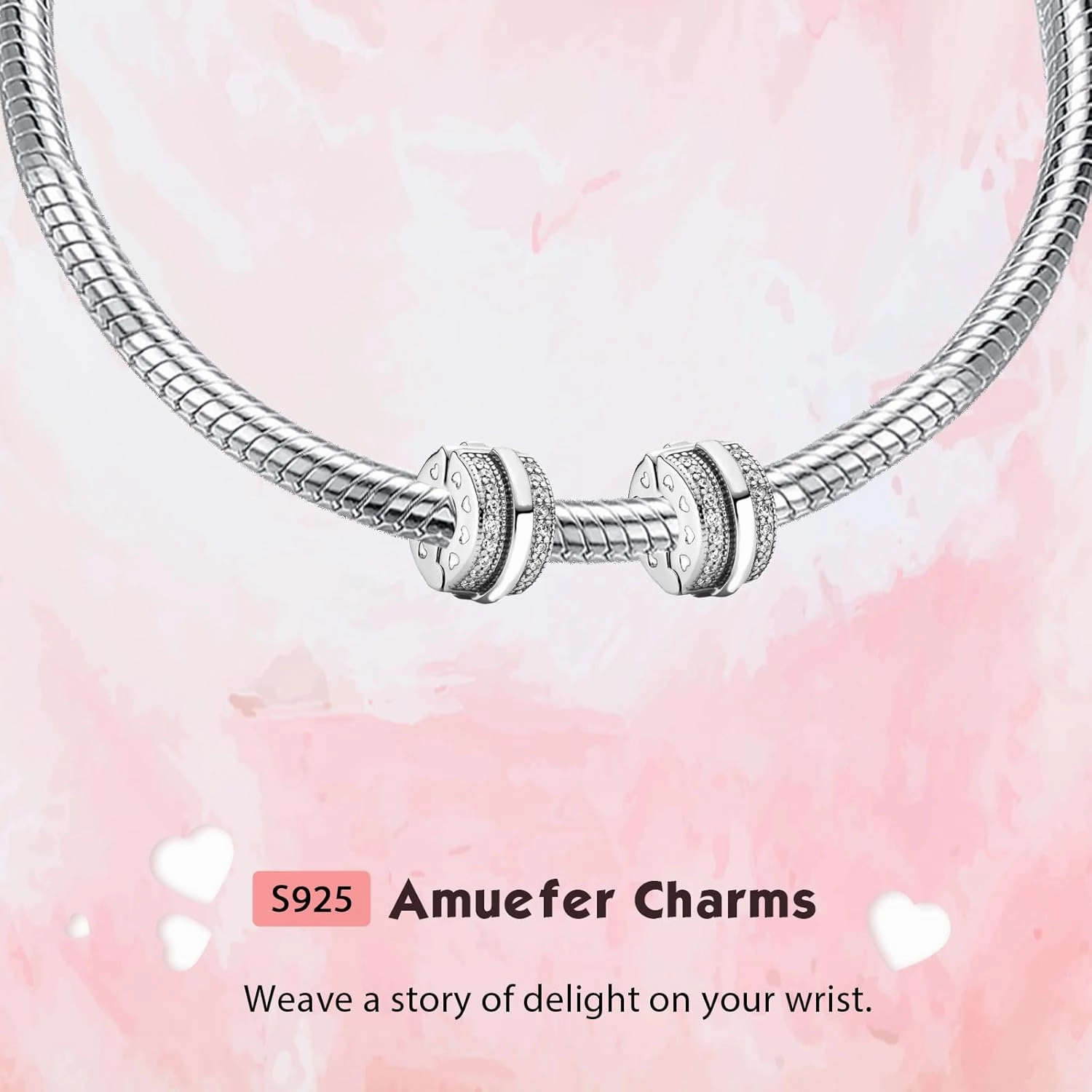 2Pcs Clip Charms for Bracelets 925 Sterling Silver with Cubic Zirconia Shell Pink Pavé Family Always Stopper Birthday Christmas Jewelry Gifts for Women