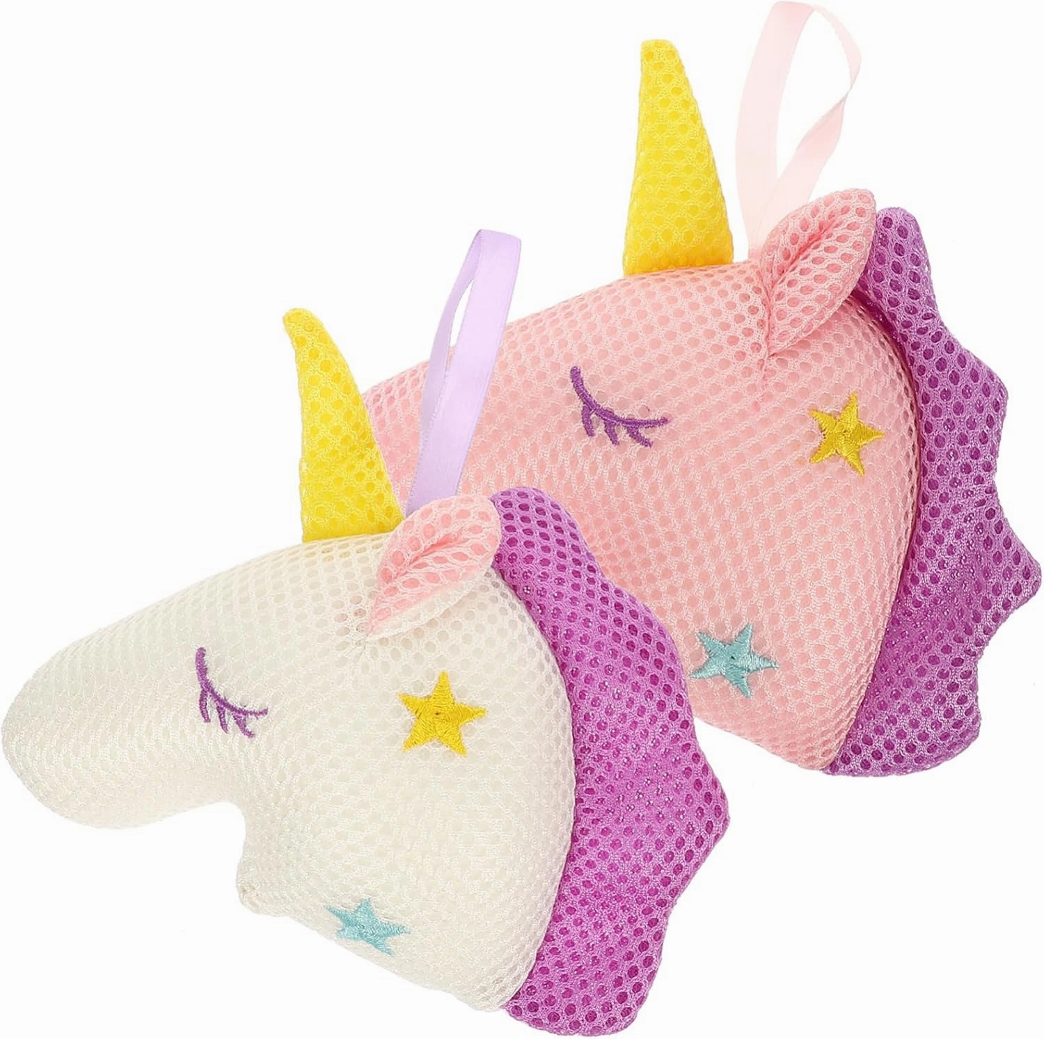 2Pcs Unicorn Bath Sponge Pouf Exfoliating Loofah for Gentle Skin Cleansing White Pink Cartoon Bath Ball for Adults Comfortable Grip Relaxing Shower Experience