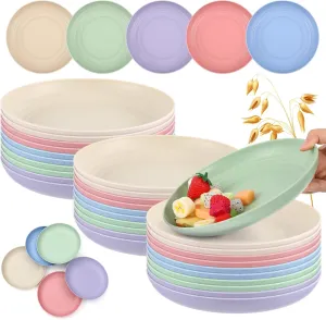 30 Pcs 9 Inch Lightweight Wheat Straw Plates, Unbreakable Deep Dinner Plates, Plastic Plates Reusable, Assorted Colors Dinnerware Sets, Microwave and Dishwasher Safe(Morandi Color)