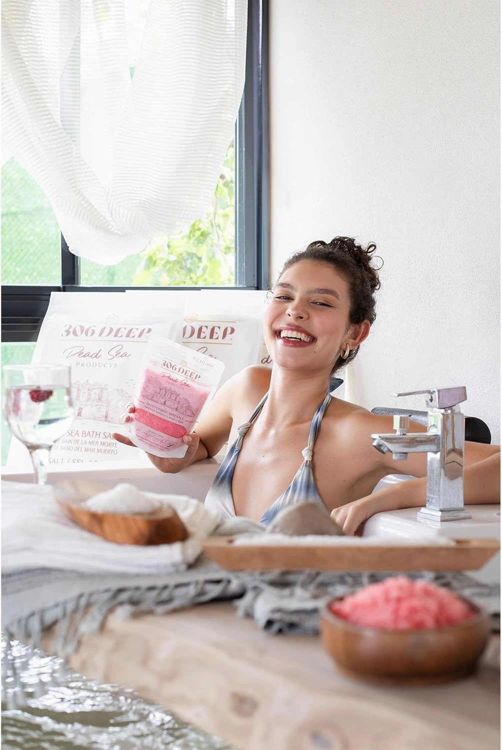 306 Deep Dead Sea Bath Salts Foaming Minerals - Pink Dead Sea Coarse Mineral for Soaking with Lavender Essential Oils, Alternative to Magnesium Flakes and Epsom Salt, Relaxing Bath Products