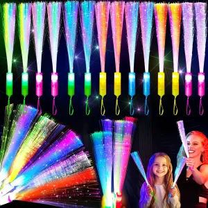 32 Pcs Colorful Glow Fiber Wands,Toys Glow Sticks Bulk Party Pack for Kids Adults,Glow in the Dark Party Supplies for Patriotic 4th of July , Wedding, Birthday,Classroom,Concert,Pool Party Favors