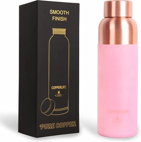 34 Ounces Pure Copper Water Bottle | Handcrafted, Leak-Proof, Eco-Friendly, Health-Boosting Bottle with Silicon Grip | Stylish, Reusable, Perfect for Hydration & Wellness (Pink Silicon Grip)