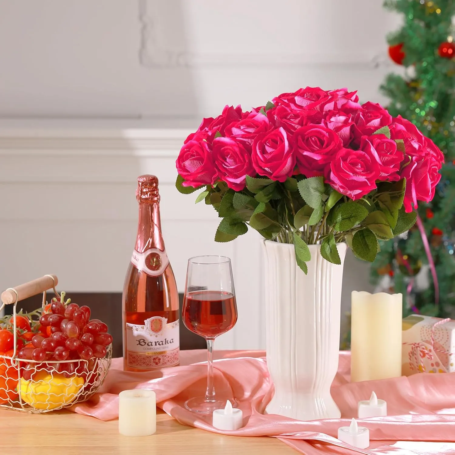 36 Pcs Velvet Silk Hot Pink Rose Bouquet Bridal Artificial Flowers,Fake Rose Long Stem Realistic Artificial Flowers Bulk for Wedding Bouquet Ball Arrangement Centerpiece Party Decor(Hot Pink)