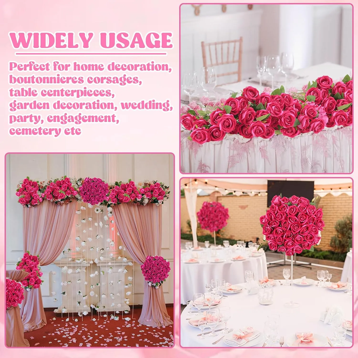 36 Pcs Velvet Silk Hot Pink Rose Bouquet Bridal Artificial Flowers,Fake Rose Long Stem Realistic Artificial Flowers Bulk for Wedding Bouquet Ball Arrangement Centerpiece Party Decor(Hot Pink)