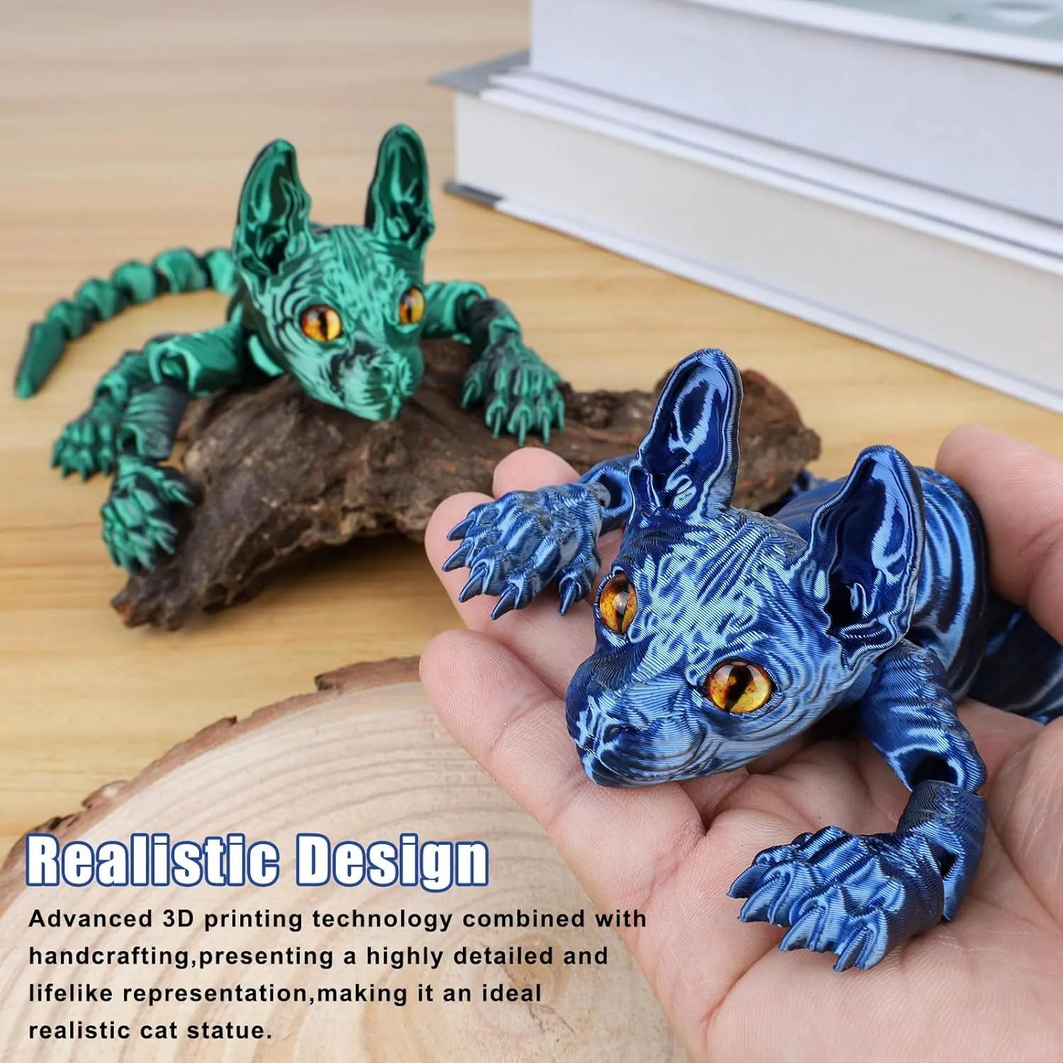 3D Printed Sphynx Cat, 12 Inch Realistic Hairless Cat,3D Printed Animals with Flexible Articulated Joints, Fidget Toy Adults for Stress Relief, Home Office Decor Desk Toys (Blue Pink)
