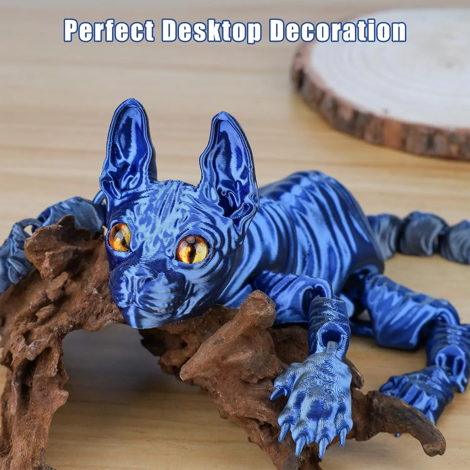 3D Printed Sphynx Cat, 12 Inch Realistic Hairless Cat,3D Printed Animals with Flexible Articulated Joints, Fidget Toy Adults for Stress Relief, Home Office Decor Desk Toys (Blue Pink)