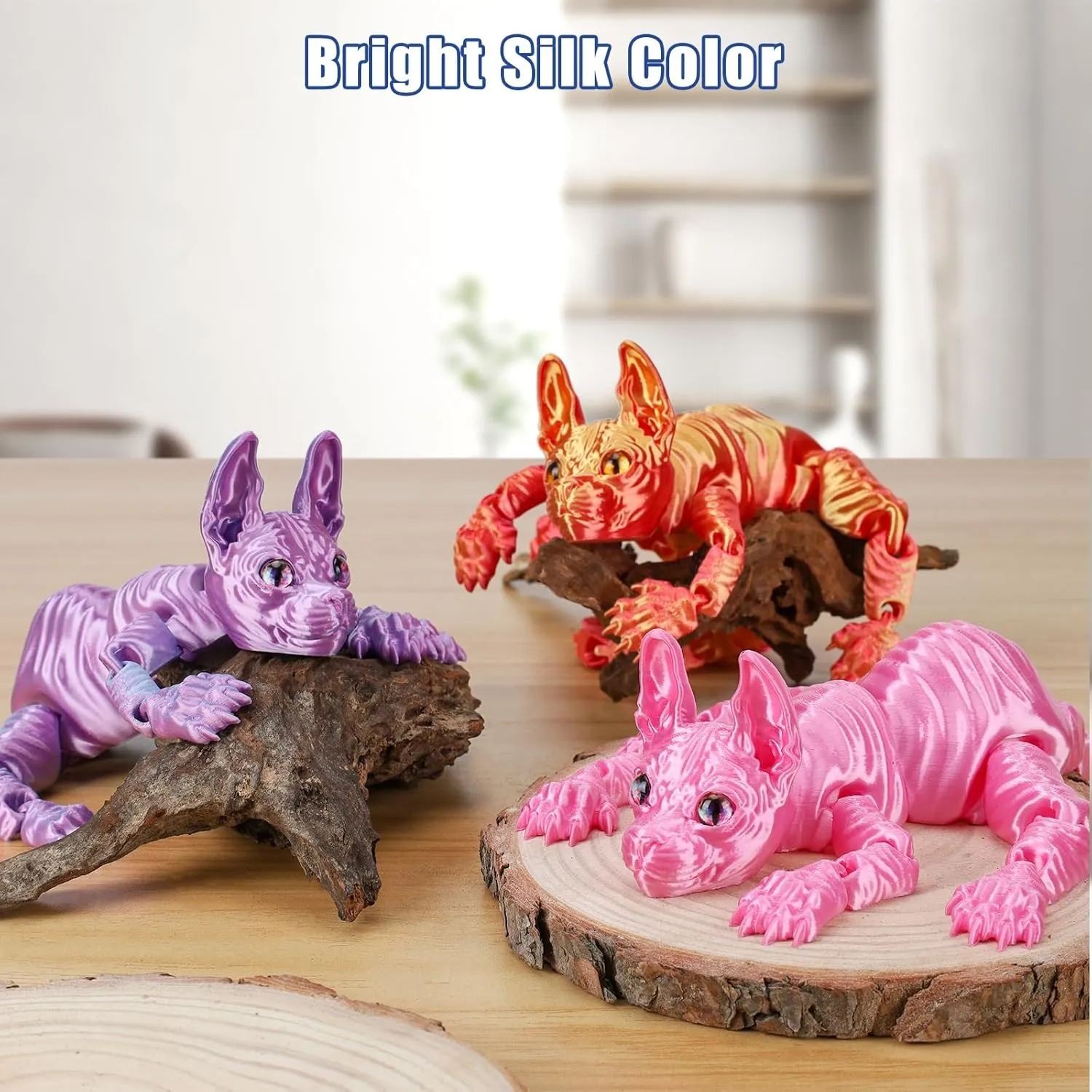 3D Printed Sphynx Cat, 12 Inch Realistic Hairless Cat,3D Printed Animals with Flexible Articulated Joints, Fidget Toy Adults for Stress Relief, Home Office Decor Desk Toys (Blue Pink)