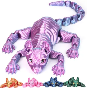 3D Printed Sphynx Cat, 12 Inch Realistic Hairless Cat,3D Printed Animals with Flexible Articulated Joints, Fidget Toy Adults for Stress Relief, Home Office Decor Desk Toys (Blue Pink)