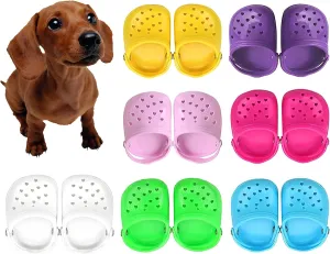 4 PCS Small Dog Sandals, Shoes for Dogs, Candy Colors Dog Sandals for Photo, Doggy Rubber Slipper Shoes Purple