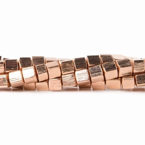 4mm Rose Gold plated Copper Brushed Cube Beads 8 inch 50 pieces