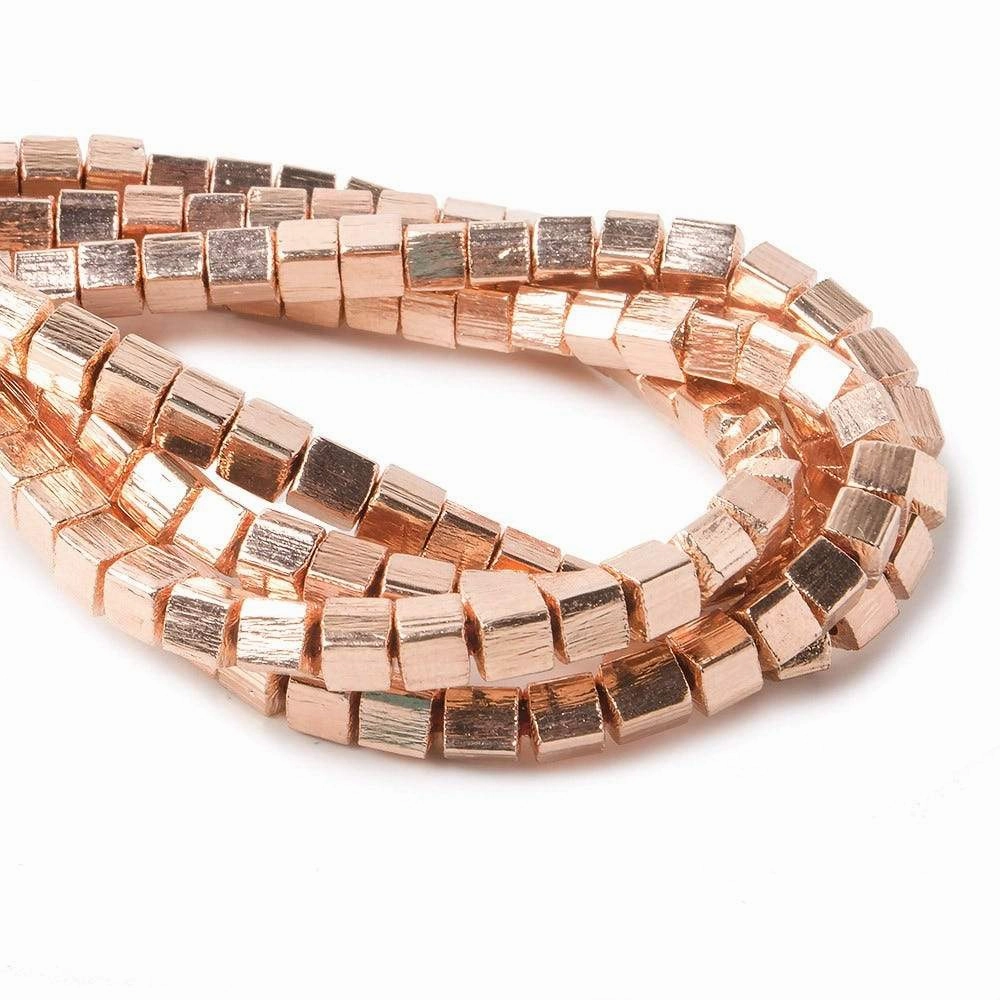 4mm Rose Gold plated Copper Brushed Cube Beads 8 inch 50 pieces