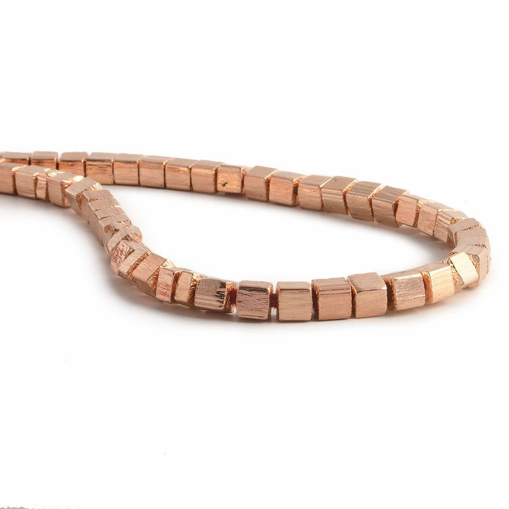 4mm Rose Gold plated Copper Brushed Cube Beads 8 inch 50 pieces
