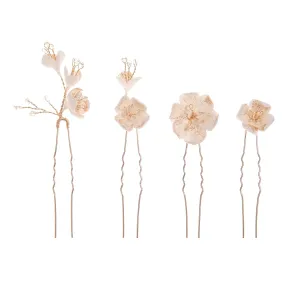 4Pcs Bridal Hair Pins Soft Ceramic Flower Bride Wedding Hair Accessories Hair Piece for Women and Girls - Gold
