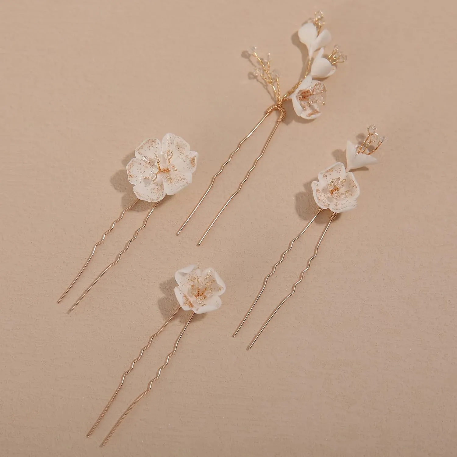 4Pcs Bridal Hair Pins Soft Ceramic Flower Bride Wedding Hair Accessories Hair Piece for Women and Girls - Gold