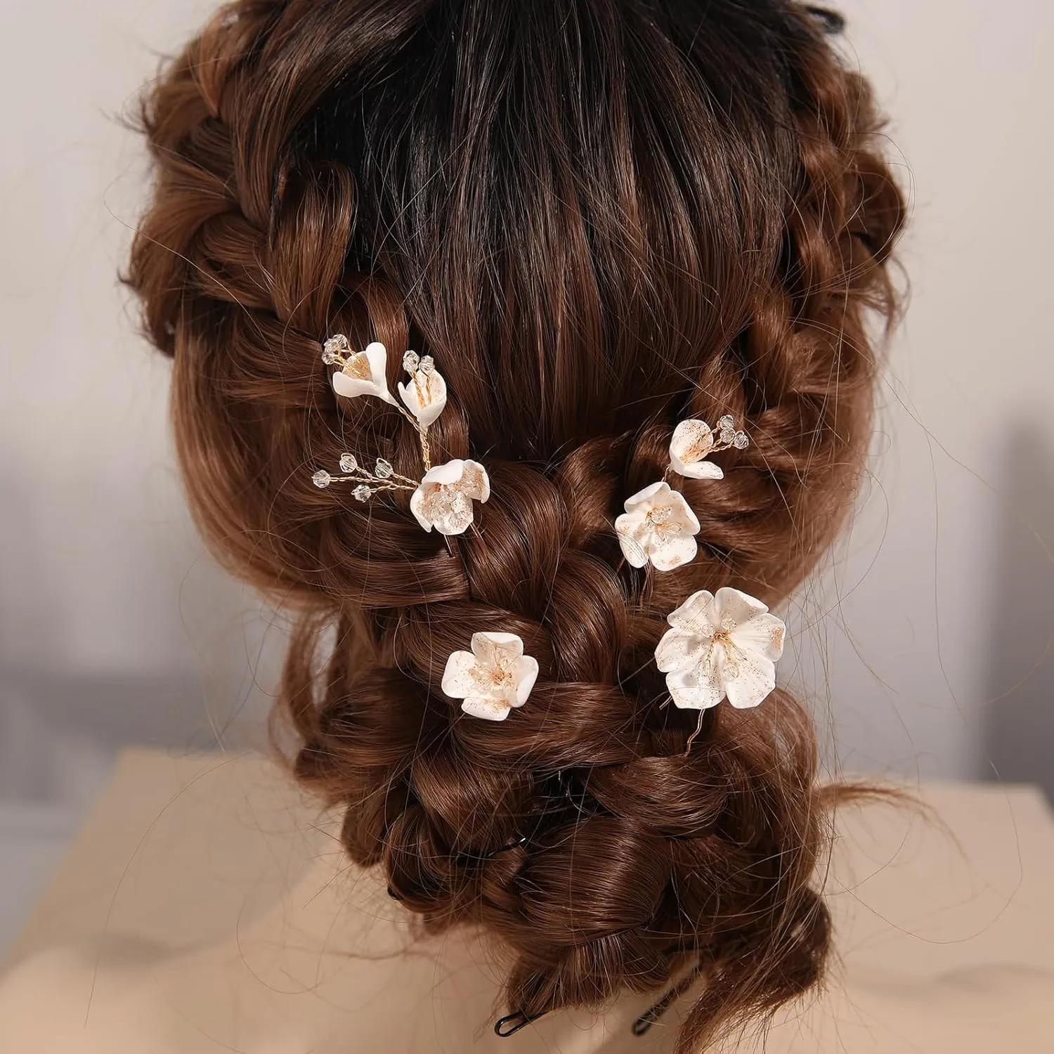 4Pcs Bridal Hair Pins Soft Ceramic Flower Bride Wedding Hair Accessories Hair Piece for Women and Girls - Gold