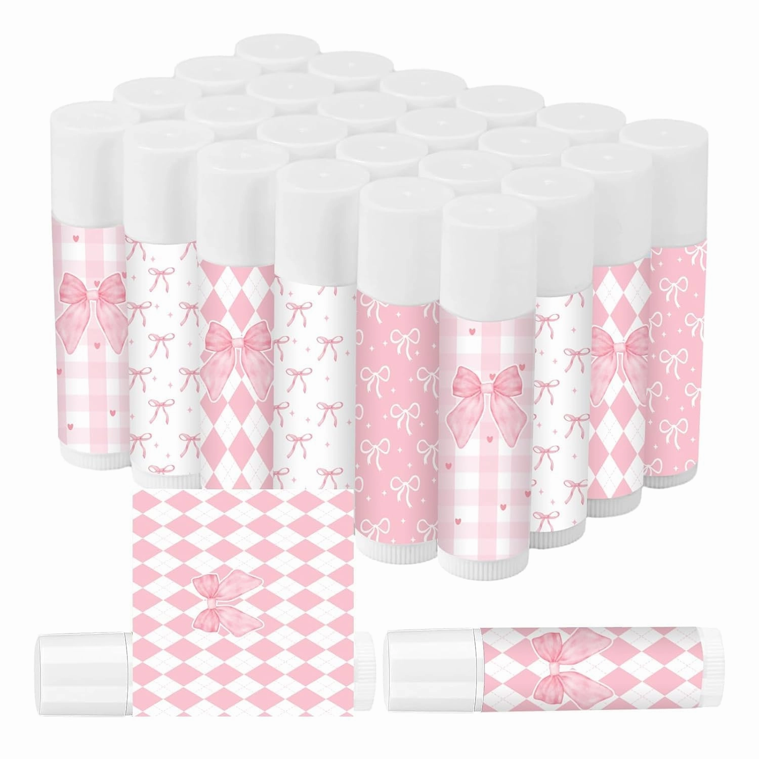 50 Pcs Pink Bow Lip Balm Bulk, Pink Lip Care, Moisturizing and Nourishing Lip Balm Gifts for Girls Women Employee Bachelorette Birthday Party Favors Guest
