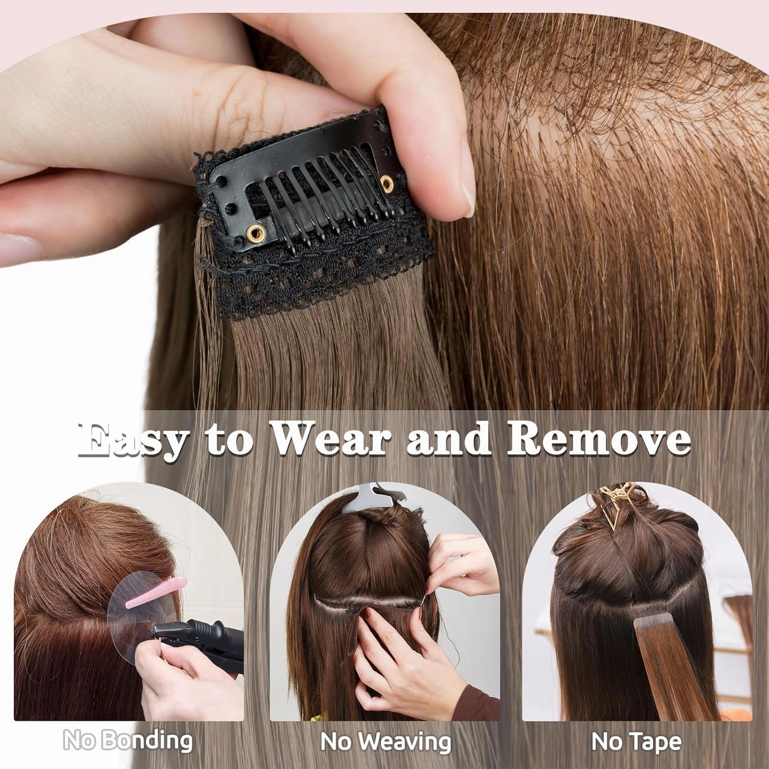 5PCS Clip in Hair Extensions,24 inch Long Loose Waves Curly Hair Extensions Natural Soft Lace Weft Seamless Clip-Ins Synthetic Hairpieces for Women #10