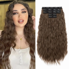 5PCS Clip in Hair Extensions,24 inch Long Loose Waves Curly Hair Extensions Natural Soft Lace Weft Seamless Clip-Ins Synthetic Hairpieces for Women #10