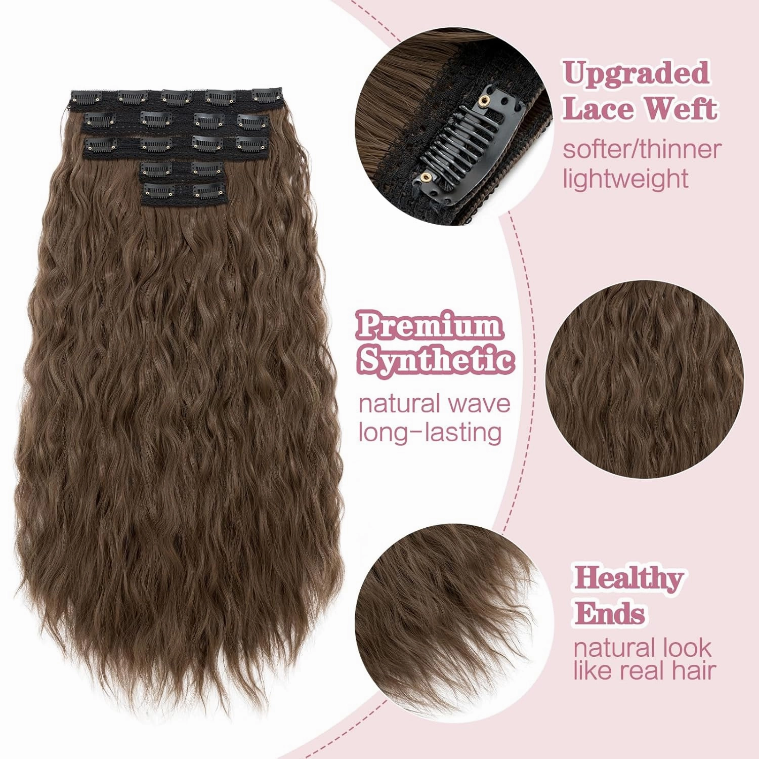 5PCS Clip in Hair Extensions,24 inch Long Loose Waves Curly Hair Extensions Natural Soft Lace Weft Seamless Clip-Ins Synthetic Hairpieces for Women #10