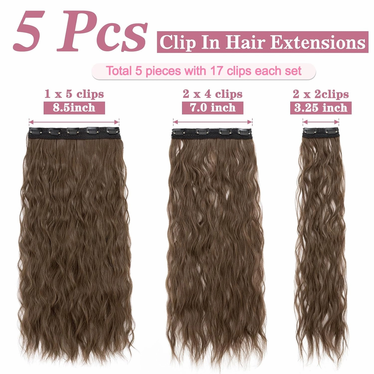5PCS Clip in Hair Extensions,24 inch Long Loose Waves Curly Hair Extensions Natural Soft Lace Weft Seamless Clip-Ins Synthetic Hairpieces for Women #10