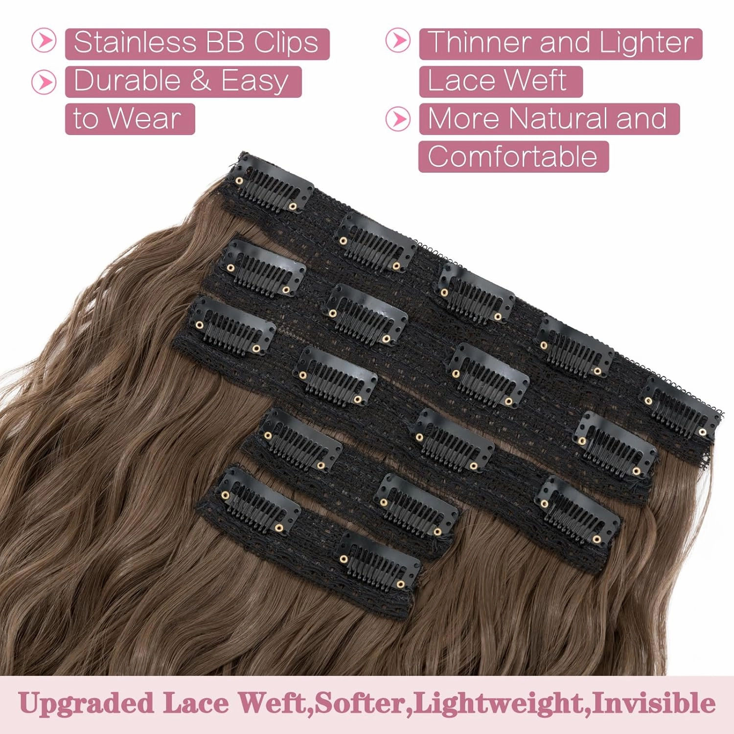 5PCS Clip in Hair Extensions,24 inch Long Loose Waves Curly Hair Extensions Natural Soft Lace Weft Seamless Clip-Ins Synthetic Hairpieces for Women #10