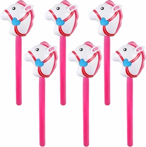 6 Pieces Inflatable Stick Horse,Inflatable Horsehead Stick Balloon Pony Stick for Christmas Horse Themed Birthday Party Decorations Supplies Favors Props Cowboy Horse Costume Stick,37 Inch Pink