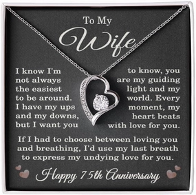 75th Anniversary Necklace for Wife from Husband 75 Years Anniversary Jewelry for Her Women Forever Love Pendant 14k White Gold Finish Standard Box