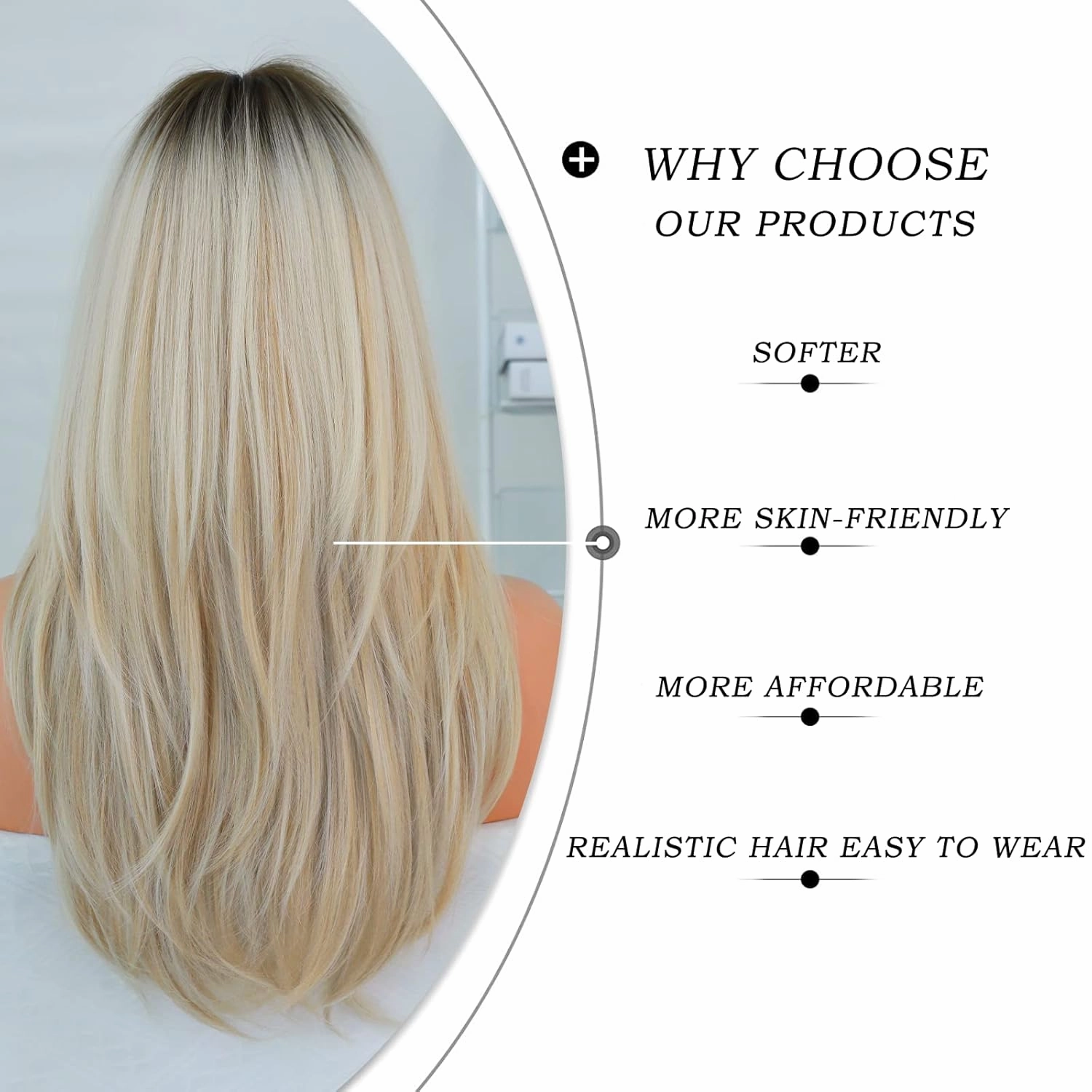 7JHH WIGS Long Blonde Wig with Bangs for Women,Heat Resistant Fiber 25 Inch Layered Synthetic Hair Wigs with Dark Roots for Daily Use