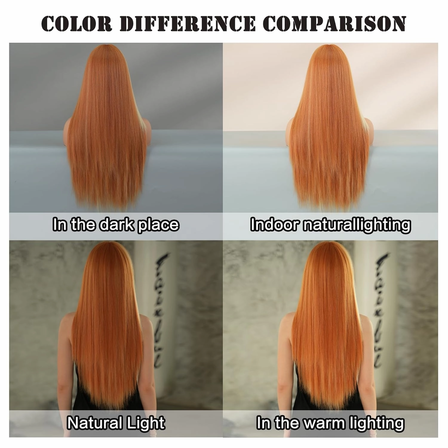 7JHH WIGS Long Straight Orange Blonde Highlight Wig with Bangs 27in Natural Heat Resistant Fiber Synthetic Half Blonde Half Orange Layered Wigs for Women Girls Holiday Chrismas Daily Party Used