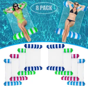 8 Pack Pool Floats Adult Size,Multi-Purpose 4-in-1 Inflatable Hammock Toys (Saddle,Lounge Chair,Hammock,Drifter) Floats for Swimming Pool,for Vacation Fun and Rest