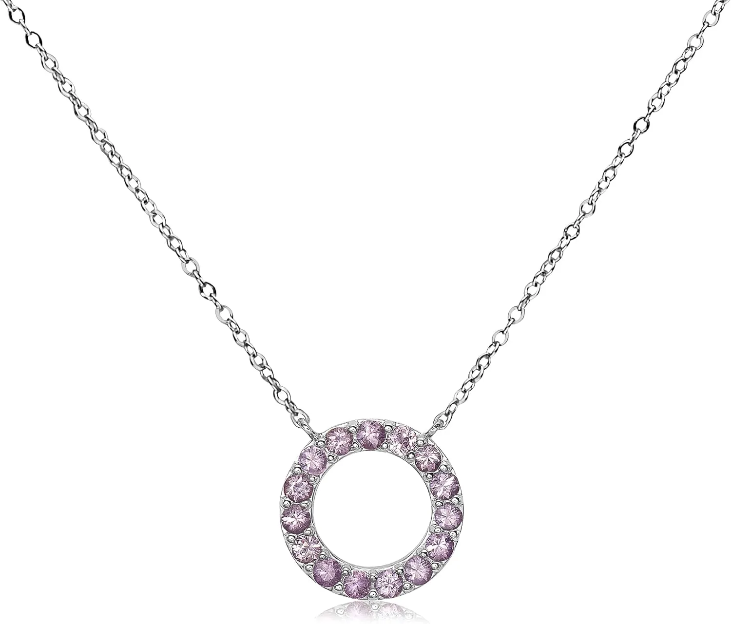 .925 Sterling Silver Pendant Necklace with Pink Sapphires 18" Cable Chain Total Carat 1.79 Beautiful Pendant Necklace Jewelry and Women