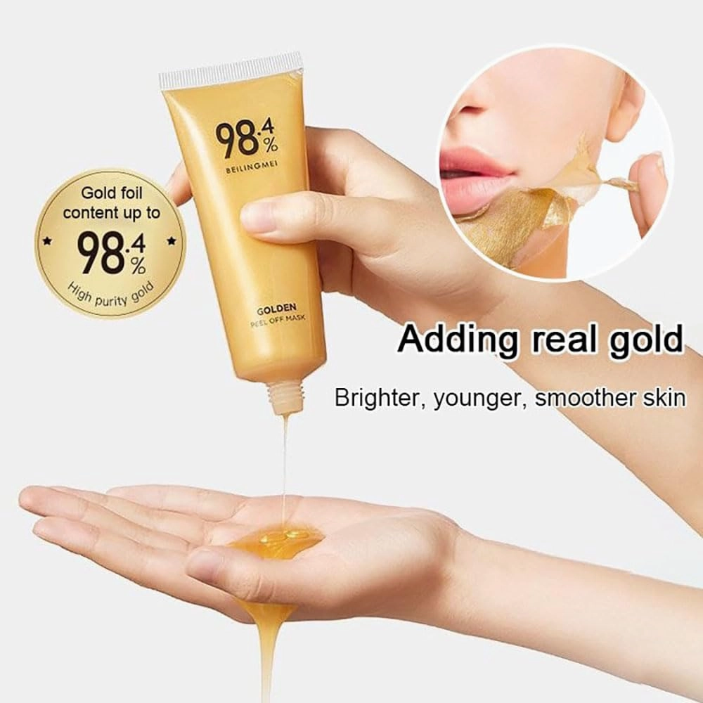 98.4% Beilingmei Gold Foil Peel-Off Mask - 2024 New Firming Peel Off Face 98.4 Gold Face Mask Moisturizes Reduces Wrinkles 80g (3PCS)