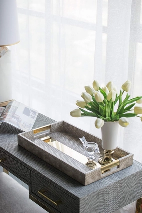 A&B Home Decorative Nesting Tray Set of 2 Modern Luxury Style Faux Snake Skin Gold Stainless Steel Centerpiece Table Décor L: 19.7x11.8x2, S: 17.7x10.2x2 Inch