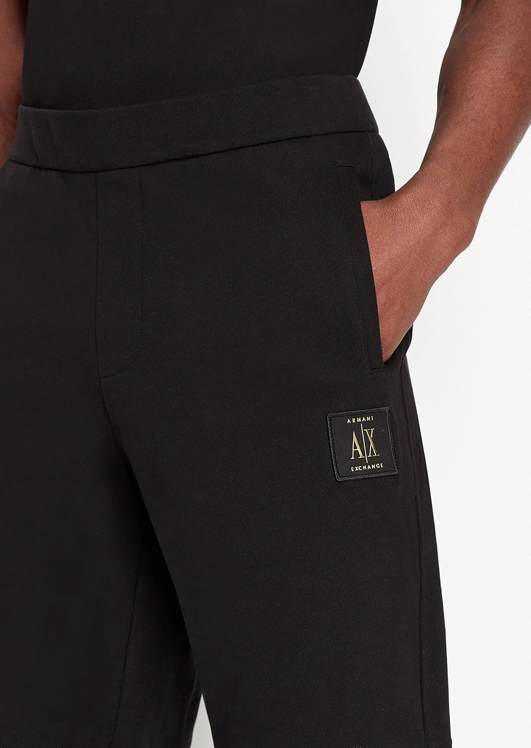 A｜X ARMANI EXCHANGE Men's Gold Logo Patch Fleece Short