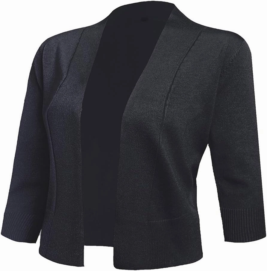 AAMILIFE Women's 3/4 Sleeve Cropped Cardigans Sweaters Jackets Open Front Short Shrugs for Dresses