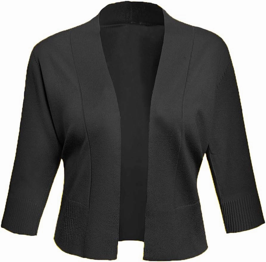 AAMILIFE Women's 3/4 Sleeve Cropped Cardigans Sweaters Jackets Open Front Short Shrugs for Dresses