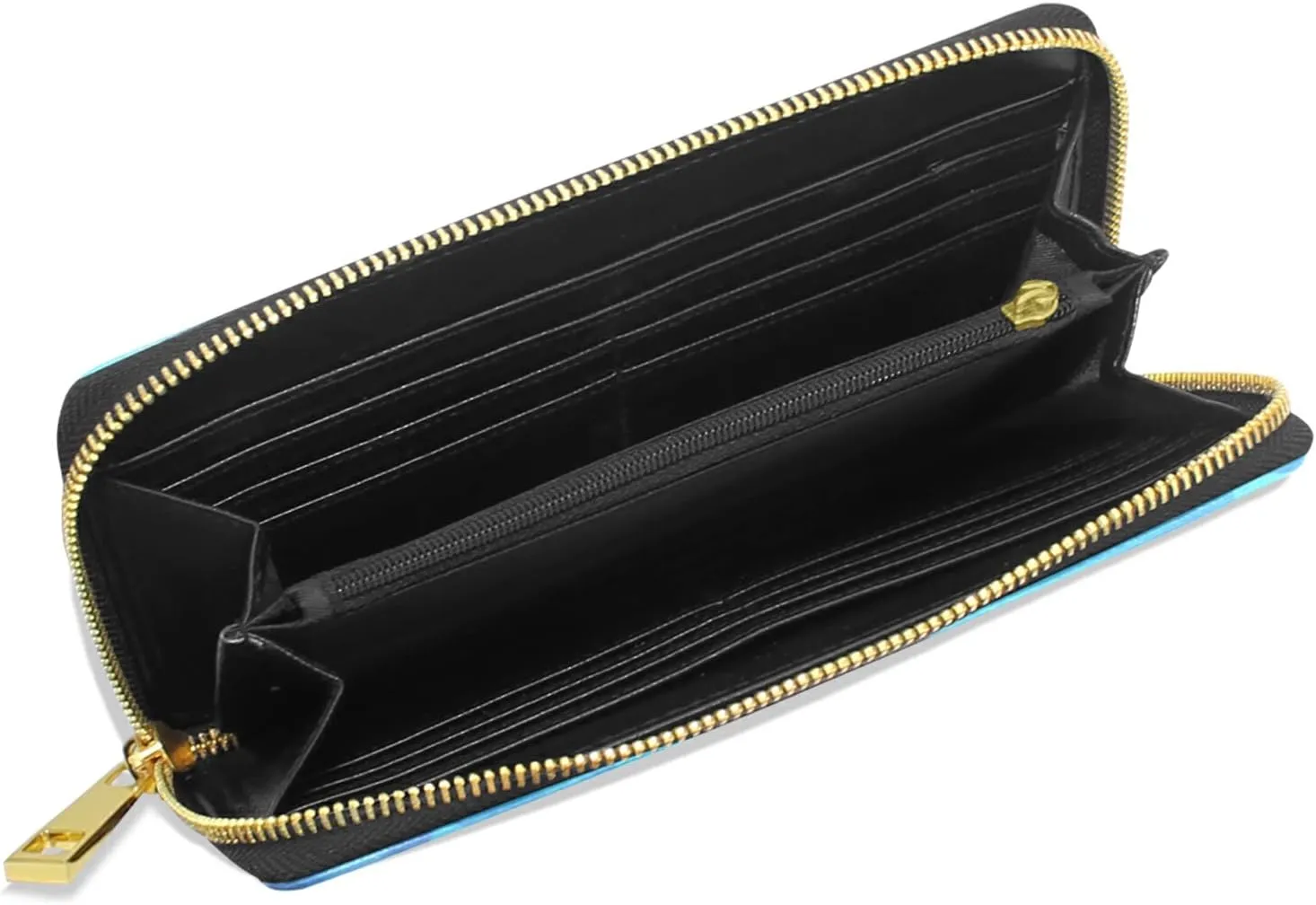 Abstract Seamless Triangles in Blue Turquoise Gradient Pattern Leather Long Wallet Organizer with Zipper Purse Clutch Bag for Women Men Key Card Coin Passport Checkbook