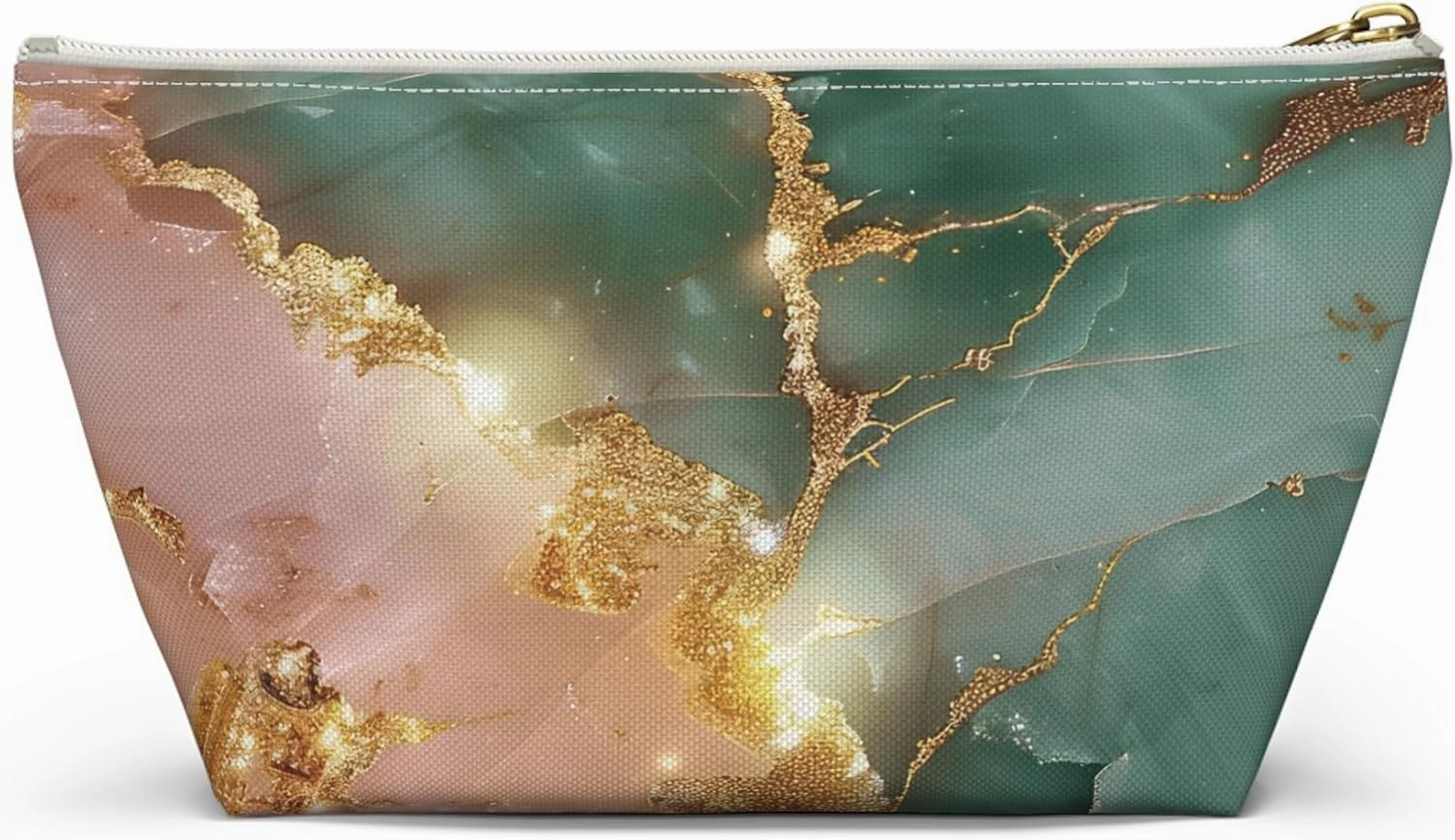Accessory Pouch, Rose Quartz in Aquamarine Design, Makeup Bag, Zipper Pouch, Cosmetic Bag, Travel Organizer, Gift for Her,