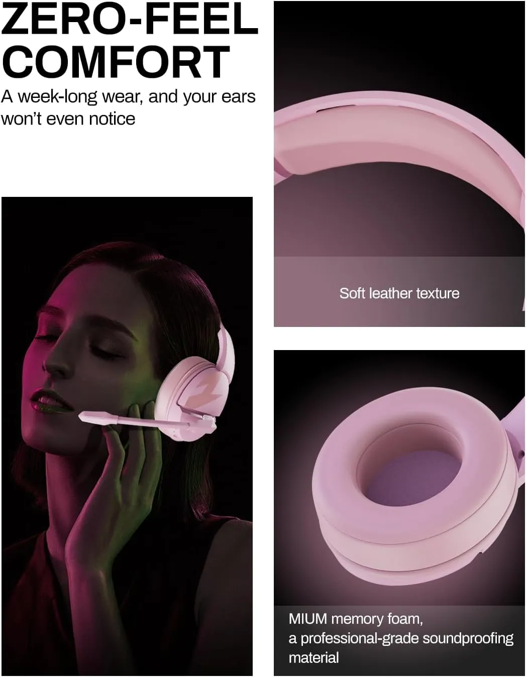 acer 2.4GHz Wireless Gaming Headset | Non-Stop 100H Battery | Dynamic 50mm Drivers | Clear Voice Mic | Bluetooth5.3, 3.5mm | Gaming Headphones for PC, Meeting, Music, PS4 & PS5 Headset- Pink