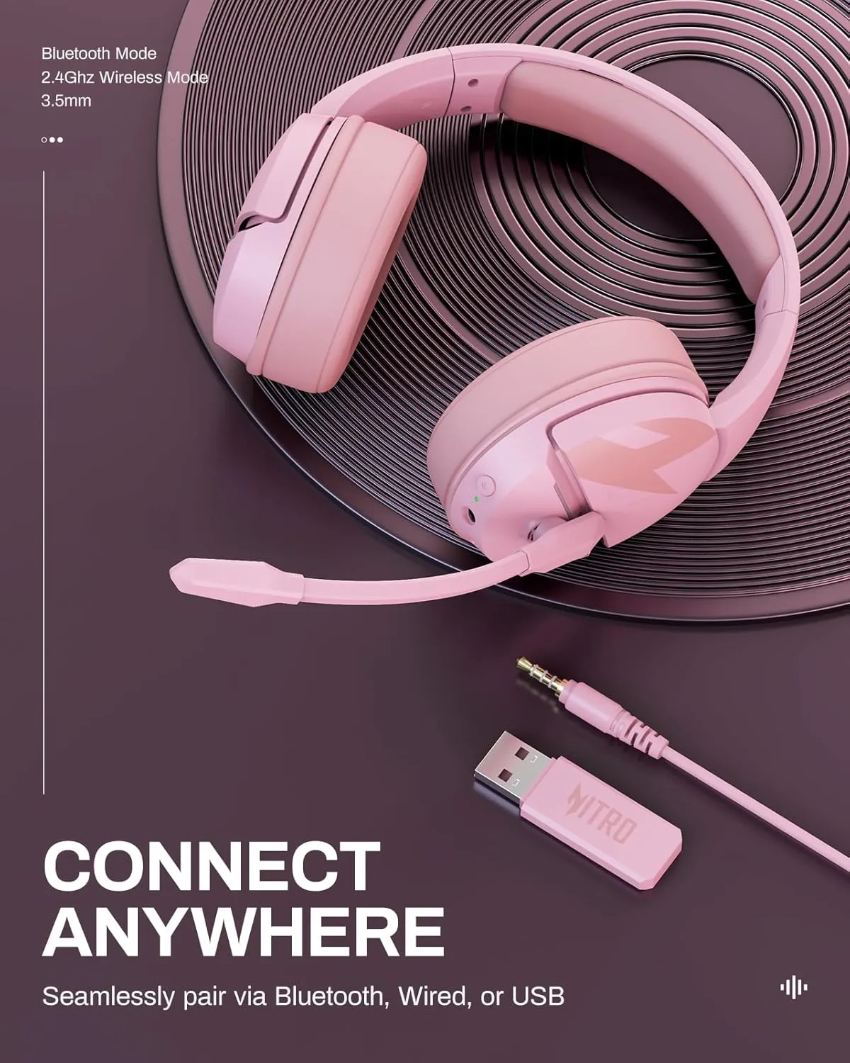 acer 2.4GHz Wireless Gaming Headset | Non-Stop 100H Battery | Dynamic 50mm Drivers | Clear Voice Mic | Bluetooth5.3, 3.5mm | Gaming Headphones for PC, Meeting, Music, PS4 & PS5 Headset- Pink