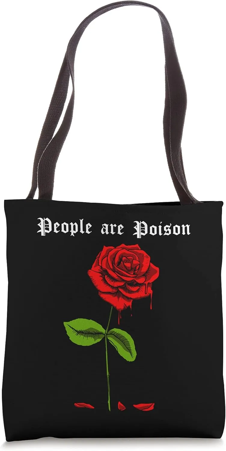 Aesthetic Pastel Goth Red Rose Flower. People Are Poison Tote Bag