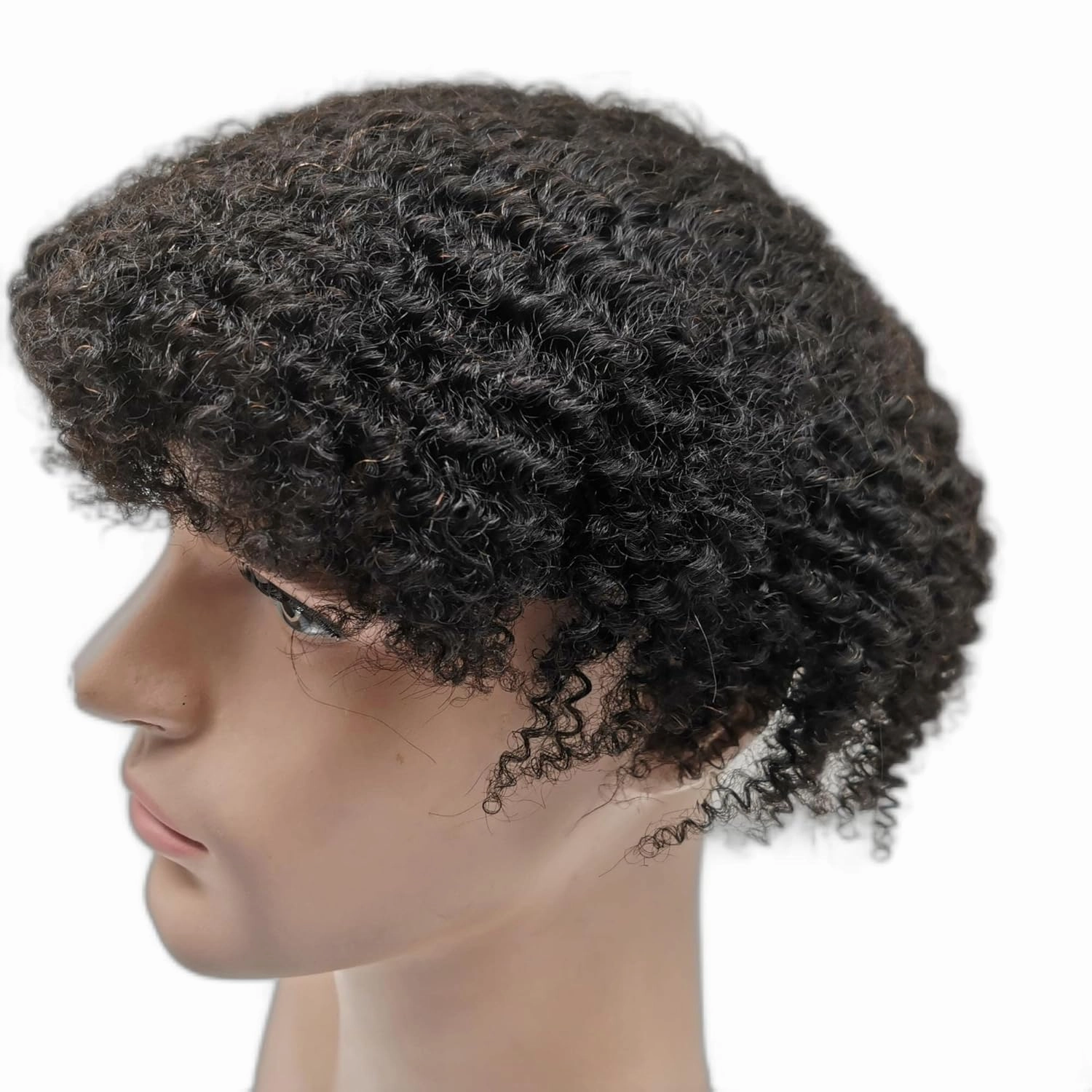 Afro Curl Toupee for Black Men African 10X8 Toupee for Men Hair Pieces Mens Prosthesis Replacement Hairpiece Real Human Hair Units Breathable Fine French Lace System 8mm curl,#1 Jet Black