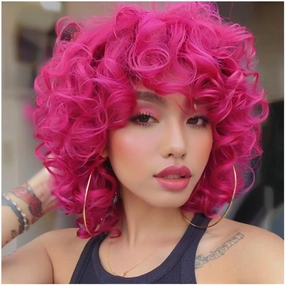 Afro Wig for Black Women,Large Bouncy Fluffy and Soft Natural Looking 70's Afro Curly Wig for African Black Women (Hot Pink)