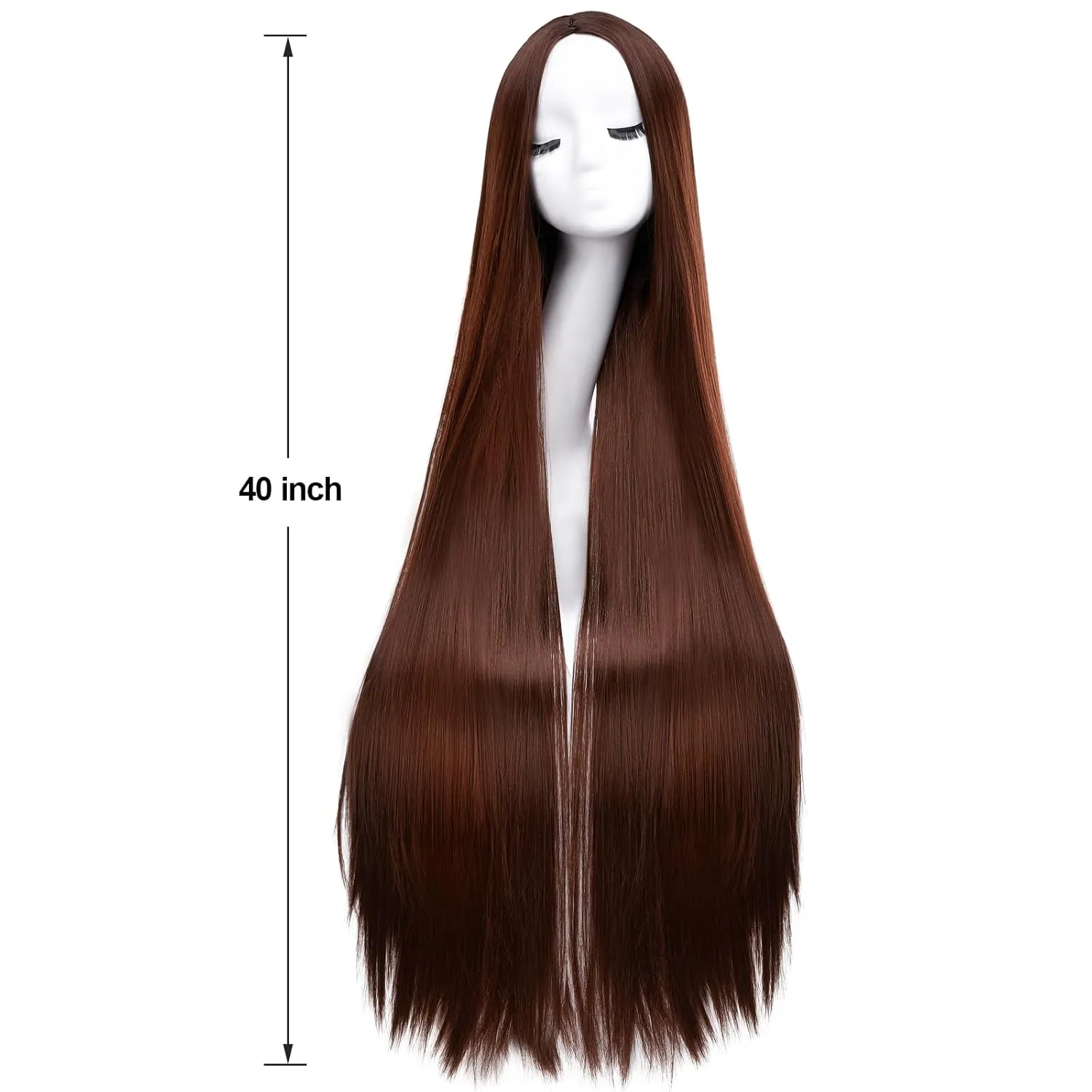 AGPTEK Wig, Synthetic Wig for Women, 40 Inch /100 cm Straight Long Wig Part in the Middle Anime Costume, Great for Party, Cosplay, Daily-Use and Festivals (Dark Brown)