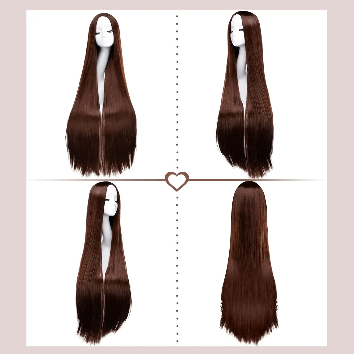 AGPTEK Wig, Synthetic Wig for Women, 40 Inch /100 cm Straight Long Wig Part in the Middle Anime Costume, Great for Party, Cosplay, Daily-Use and Festivals (Dark Brown)