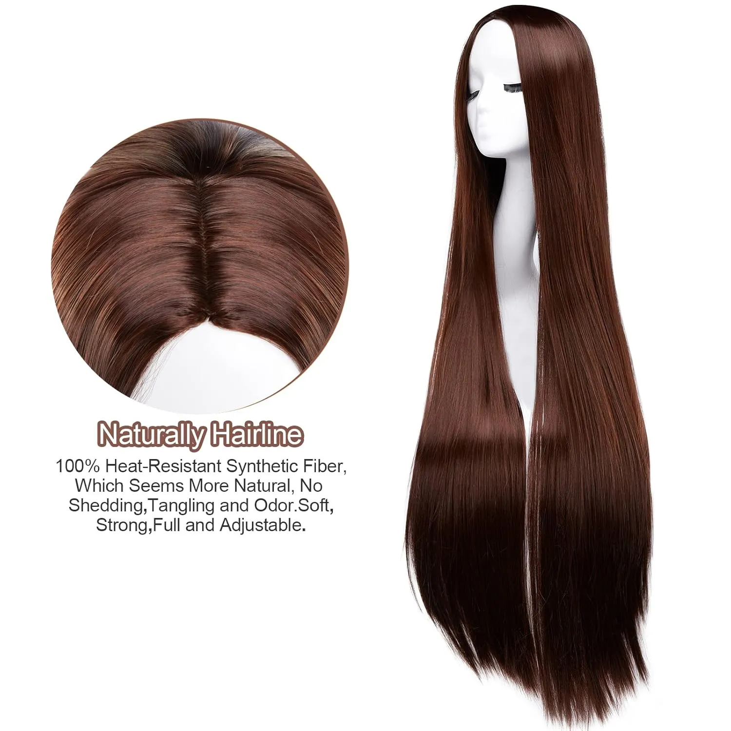 AGPTEK Wig, Synthetic Wig for Women, 40 Inch /100 cm Straight Long Wig Part in the Middle Anime Costume, Great for Party, Cosplay, Daily-Use and Festivals (Dark Brown)
