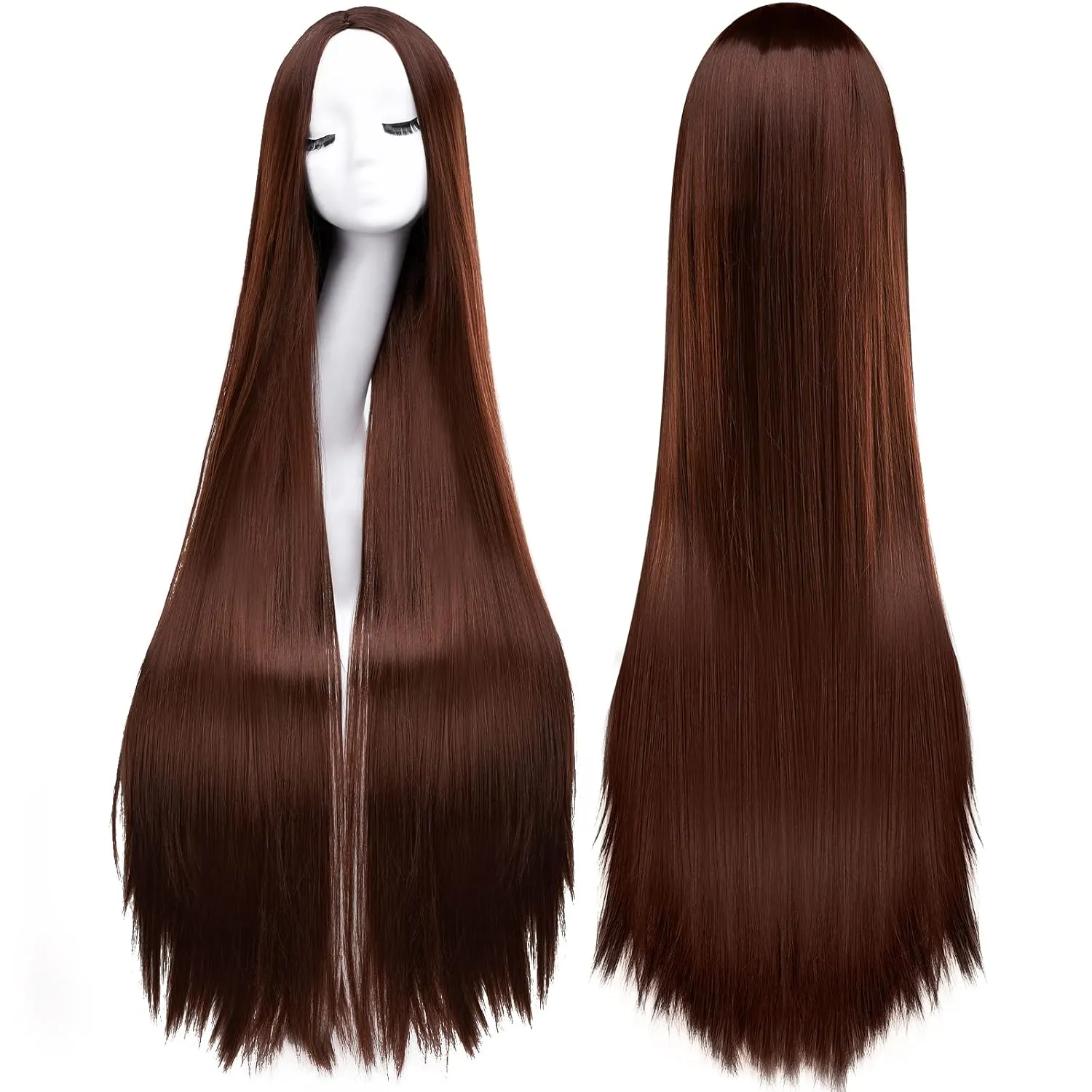 AGPTEK Wig, Synthetic Wig for Women, 40 Inch /100 cm Straight Long Wig Part in the Middle Anime Costume, Great for Party, Cosplay, Daily-Use and Festivals (Dark Brown)