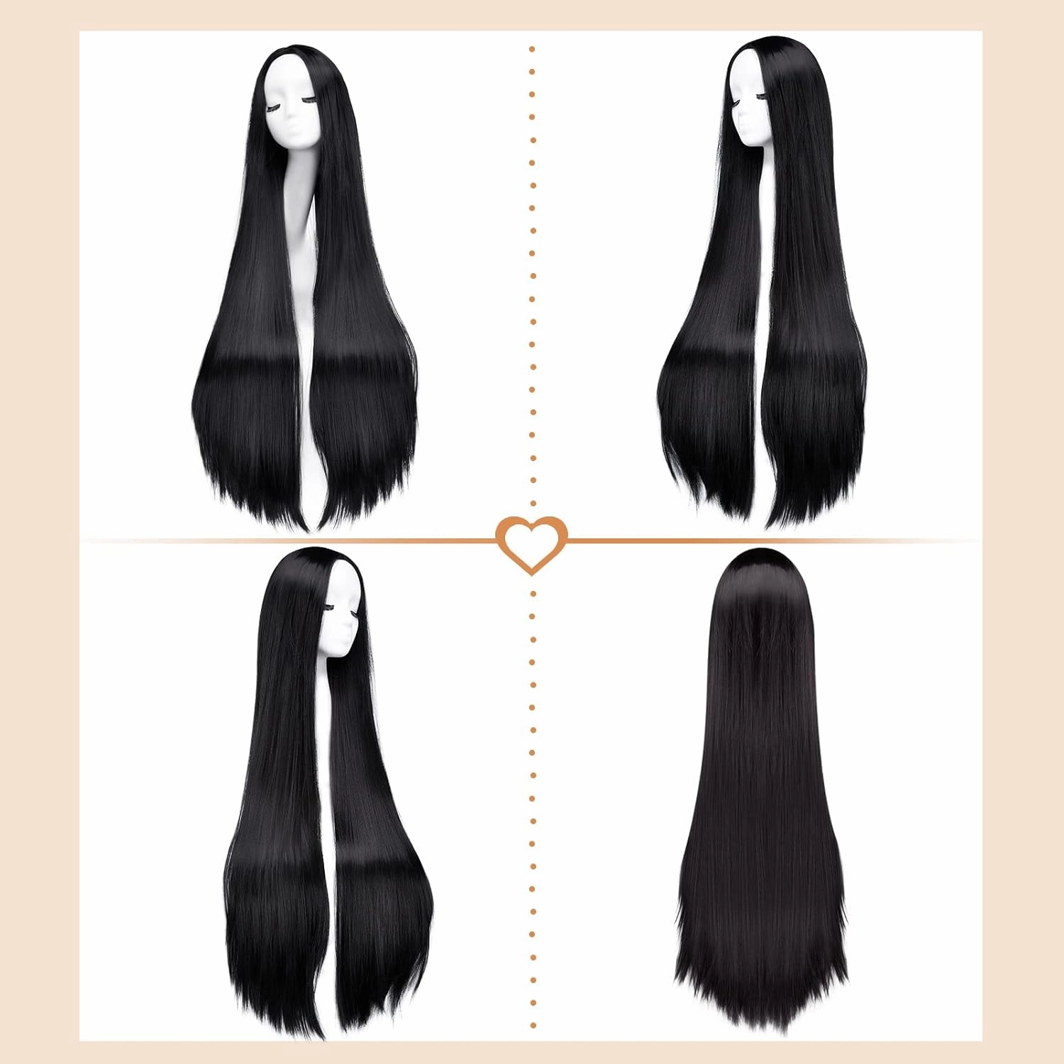 AGPTEK Wig, Synthetic Wig for Women, 40 Inch /100 cm Straight Long Wig Part in the Middle Anime Costume, Great for Party, Cosplay, Daily-Use and Festivals (Black)