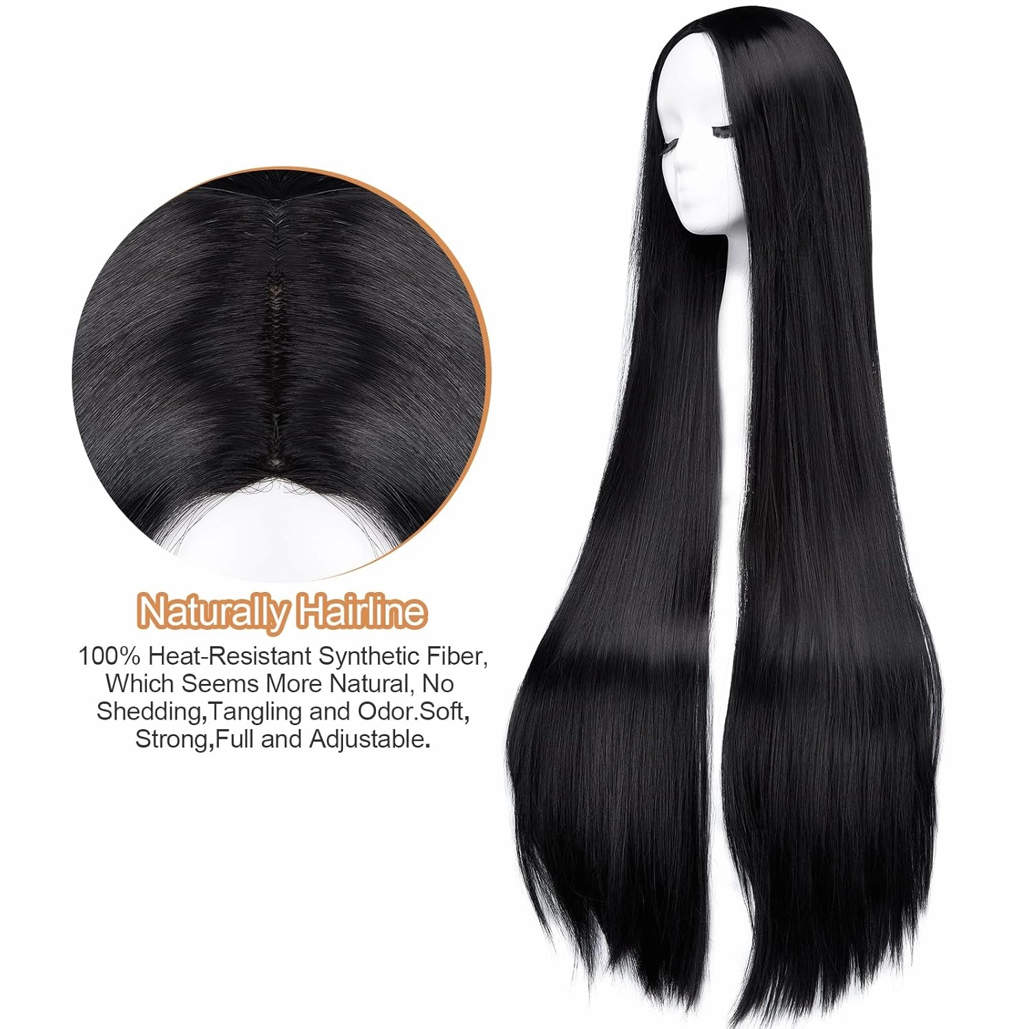 AGPTEK Wig, Synthetic Wig for Women, 40 Inch /100 cm Straight Long Wig Part in the Middle Anime Costume, Great for Party, Cosplay, Daily-Use and Festivals (Black)